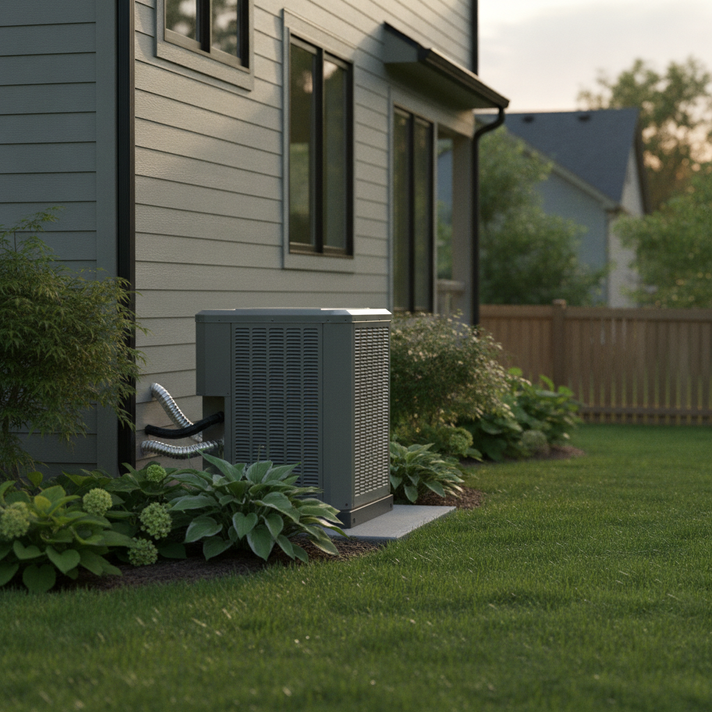 heat pump unit outside a house - no face